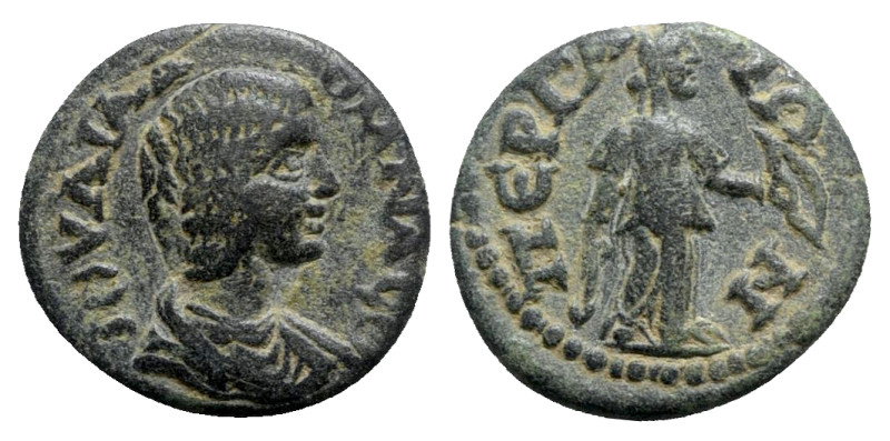 Julia Domna (193-217). Pamphylia, Perge. Æ (18mm, 4.74g, 12h). Draped bust r. R/...