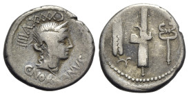 C. Norbanus, Rome, 83 BC. AR Denarius (19mm, 3.69g, 7h). Diademed head of Venus r.; control mark behind. R/ Grain-ear, fasces and caduceus. Crawford 3...