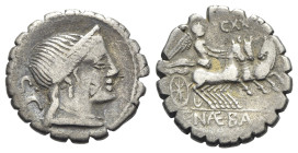 C. Naevius Balbus, Rome, 79 BC. AR Serrate Denarius (19mm, 3.45g, 9h). Diademed head of Venus r. R/ Victory driving galloping triga r., holding reins;...