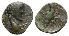Augustus (27 BC-AD 14). Æ Quadrans (15mm, 1.36g, 11h). Mint in Gaul (auxiliary mint of Lugdunum?), c. 10 BC. Laureate head r. R/ Eagle standing facing...