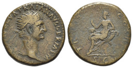 Trajan (98-117). Æ Dupondius (26mm, 11.85g, 6h). Rome, AD 98. Radiate head r. R/ Abundantia seated l. on chair formed of two cornucopias, holding scep...