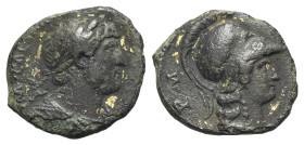 Hadrian (117-138). Æ Medallic Semis (16mm, 2.31g, 6h). Laureate and draped bust of Hadrian r. R/ Helmeted bust of Minerva r. RIC II.2 626. Traces of g...