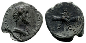Antoninus Pius (Caesar, 138). Æ As (30mm, 9.37g, 12h). Rome, AD 138. Bareheaded and draped bust r. R/ Clasped r. hands holding caduceus and grain ears...