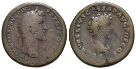 Antoninus Pius with Marcus Aurelius as Caesar (138-161). Æ Sestertius (33mm, 22.61g, 12h). Rome, c. 141-3. Laureate head of Antoninus Pius r. R/ Bareh...