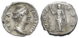 Diva Faustina Senior (died 140/1). AR Denarius (17mm, 3.62g, 6h). Rome, c. 146-161. Draped bust r. R/ Ceres, veiled, standing facing, head l., holding...