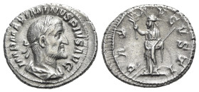 Maximinus I (235-238). AR Denarius (20mm, 2.93g, 12h). Rome, 235-8. Laureate, draped and cuirassed bust r. R/ Pax standing l., holding branch and scep...