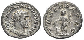 Philip I (244-249). AR Antoninianus (22mm, 3.60g, 12h). Rome, 244-7. Radiate, draped and cuirassed bust r. R/ Annona standing l., holding grain ears o...