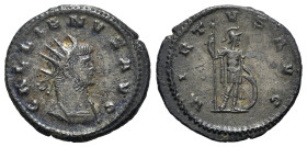 Gallienus (253-268). AR Antoninianus (21.5mm, 3.58g, 12h). Antioch, 266-8. Radiate and cuirassed bust r. R/ Virtus standing r., holding spear and shie...