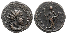 Postumus (260-269). Antoninianus (21.5mm, 3.59g, 1h). Treveri, 263-5. Radiate, draped, and cuirassed bust r. R/ Felicitas standing facing, head l., ho...