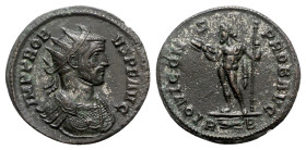 Probus (276-282). Radiate (21mm, 3.44g, 6h). Rome, AD 281. Radiate and cuirassed bust r. R/ Jupiter standing l., holding thunderbolt and sceptre; R-th...