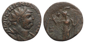 Carausius (286-293). Æ Radiate (18mm, 3.087g, 11h). Radiate and draped bust r. R/ Pax standing l., holding branch and sceptre. Contemporary imitation....
