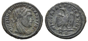 Divus Maximianus (died AD 310). Æ Quarter Follis (17mm, 1.93g, 6h). Rome, 317-8. Laureate and veiled head r. R/ Eagle standing r., head l., with wings...