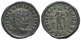 Maximianus (First reign, 286-305). Æ Follis (27.5mm, 10.35g, 5h). Ticinum, 298-299. Laureate head r. R/ Genius standing l., holding patera and cornuco...