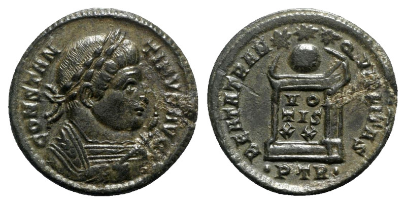 Constantine I (307/310-337). Æ Follis (19mm, 4.16g, 6h). Treveri, 322-3. Laureat...