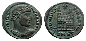 Constantine I (307/310-337). Æ Follis (20mm, 2.66g, 12h). Nicomedia, 328-9. Diademed, draped and cuirassed bust r. R/ Camp gate, with two turrets and ...