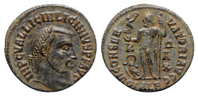 Licinius I (308-324). Æ Follis (19mm, 3.42g, 12h). Alexandria, 316-7. Laureate head r. R/ Jupiter standing facing, head l., holding Victory on globe a...