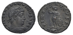 Constantine II (337-340). Æ (15mm, 1.50g, 11h). Rome, before April 340. Laurel-and-rosette diademed, draped and cuirassed bust r. R/ Constantine II st...