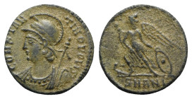 Commemorative Series, c. 330-354. Æ Follis (15mm, 1.79g, 6h). Antioch, 335-7. Helmeted and mantled bust of Constantinople l., holding sceptre. R/ Vict...