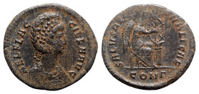 Aelia Flaccilla (379-386/8). Æ (23mm, 5.77g, 6h). Constantinople, 378-383. Diademed and draped bust r. R/ Victory seated r. on throne, inscribing shie...