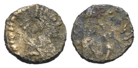 Johannes (Usurper, 423-425). Æ (11mm, 0.89g, 6h). Uncertain mint. Pearl-diademed, draped and cuirassed bust r. R/ Victory advancing l., holding trophy...