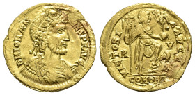 Johannes (Usurper, 423-425). AV Solidus (22mm, 4.51g, 6h). Ravenna. Rosette-diademed, draped and cuirassed bust r. R/ Johannes standing r., holding st...