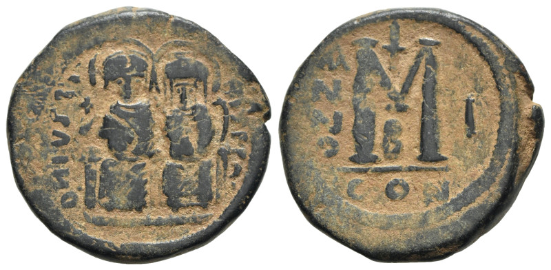 Justin II and Sophia (565-578). Æ 40 Nummi (29mm, 15.09g, 6h). Constantinople, y...