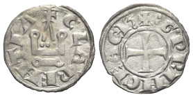 Principality of Achaea. Guillaume II de Villehardouin (1246-1278). BI Denier (18mm, 0.76g, 3h). Corinth. Cross. R/ Chateau tournois. Metcalf, Crusades...