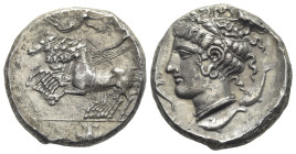 Sicily, Syracuse. Dionysios I (405-367 BC). Replica of Tetradrachm (26mm, 17.34g, 11h). Charioteer, holding kentron and reins, driving fast quadriga l...