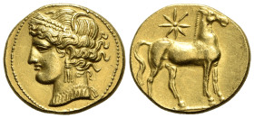 Carthage, Replica of AV coin (24mm, 14.78g, 6h). Wreathed head of Kore-Tanit l. R/ Horse standing r.; star above. Modern replica for study