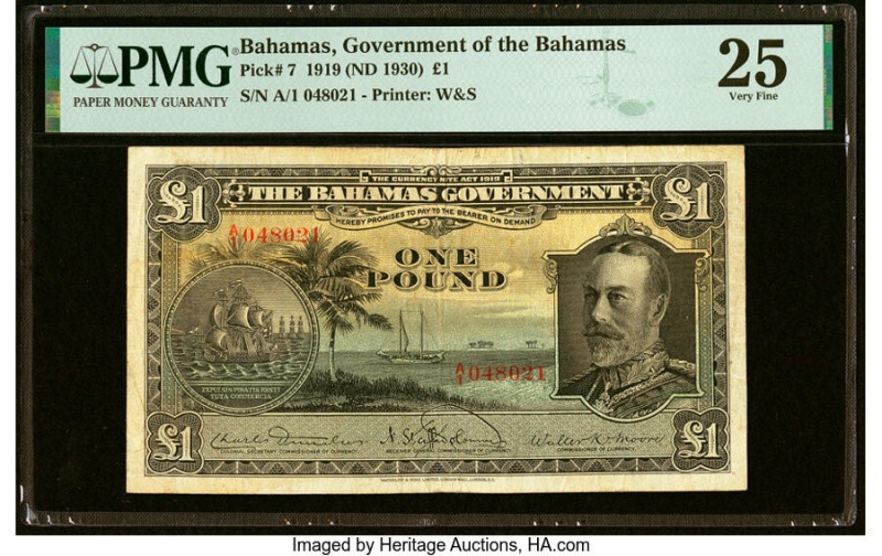 Bahamas Bahamas Government 1 Pound 1919 (ND 1930) Pick 7 PMG Very Fine 25. HID09...