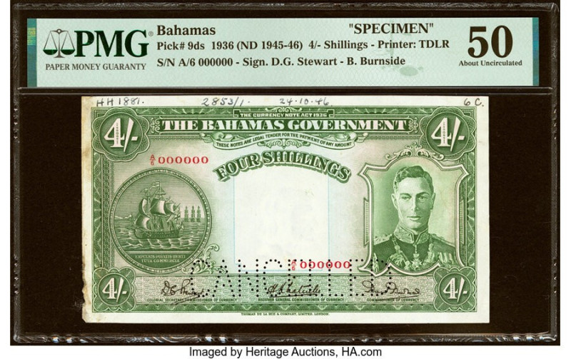 Bahamas Bahamas Government 4 Shillings 1936 (ND 1945-46) Pick 9ds Specimen PMG A...