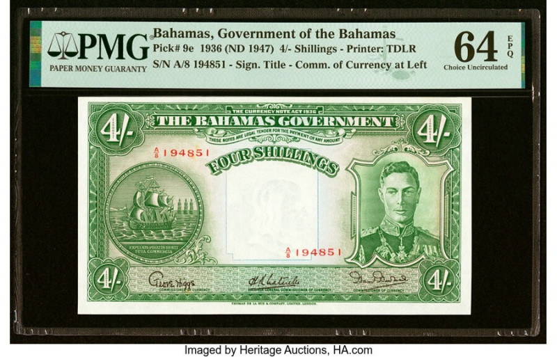 Bahamas Bahamas Government 4 Shillings 1936 (ND 1947) Pick 9e PMG Choice Uncircu...