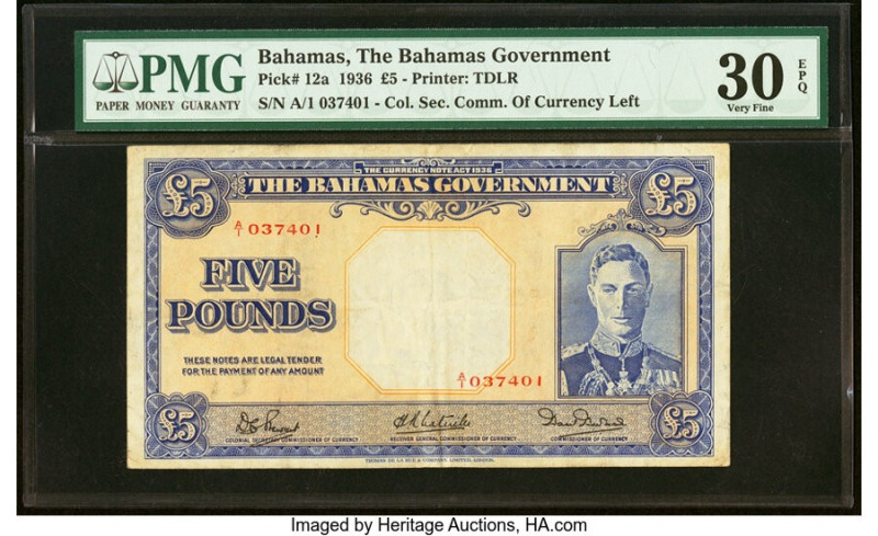 Bahamas Bahamas Government 5 Pounds 1936 (ND 1944) Pick 12a PMG Very Fine 30 EPQ...