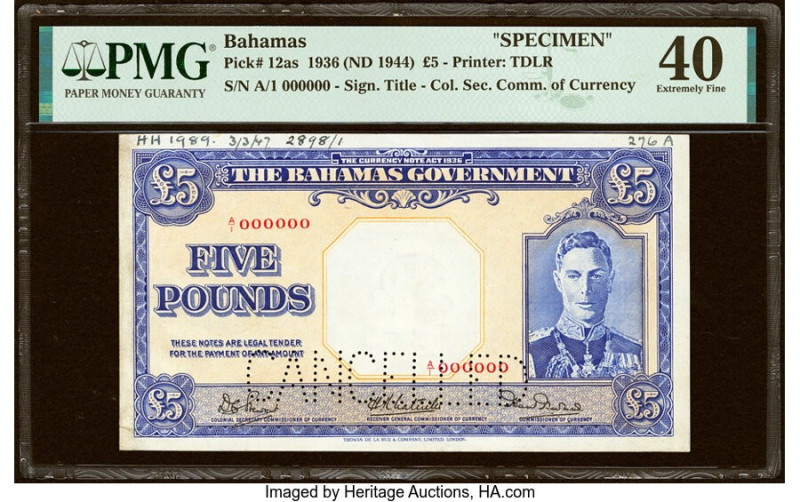 Bahamas Bahamas Government 5 Pounds 1936 (ND 1944) Pick 12as Specimen PMG Extrem...