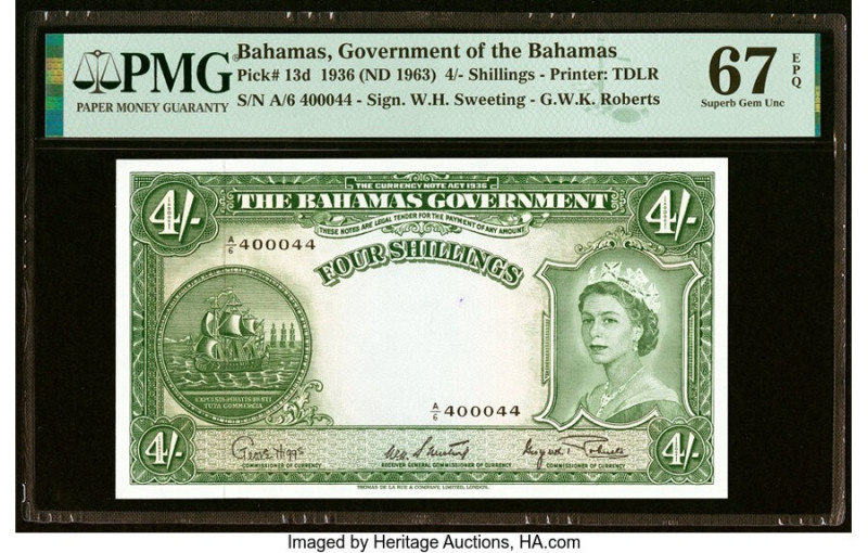 Bahamas Bahamas Government 4 Shillings 1936 (ND 1963) Pick 13d PMG Superb Gem Un...
