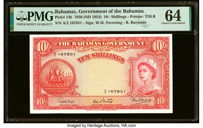 Bahamas Bahamas Government 10 Shillings 1936 (ND 1954) Pick 14b PMG Choice Uncir...