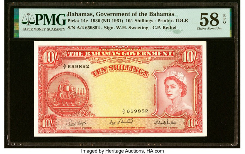 Bahamas Bahamas Government 10 Shillings 1936 (ND 1961) Pick 14c PMG Choice About...