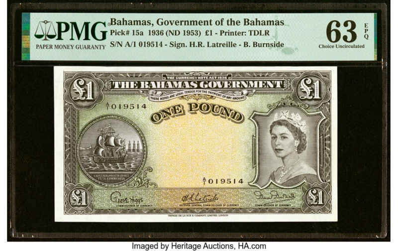 Bahamas Bahamas Government 1 Pound 1936 (ND 1953) Pick 15a PMG Choice Uncirculat...