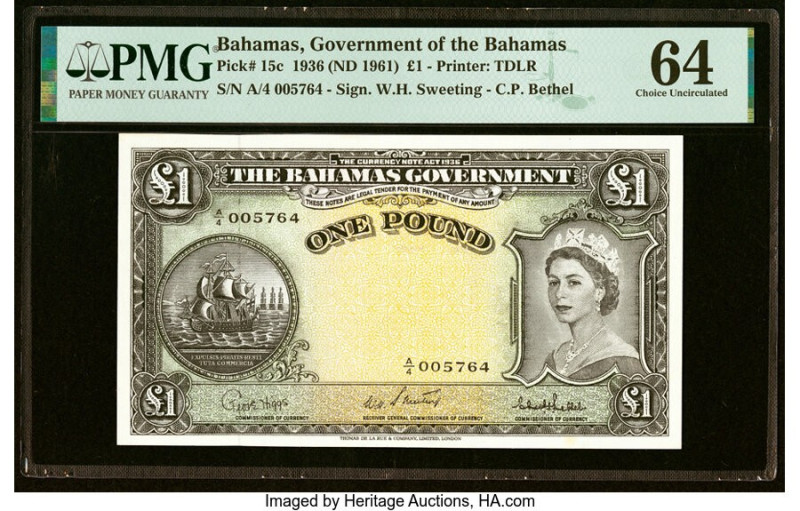 Bahamas Bahamas Government 1 Pound 1936 (ND 1961) Pick 15c PMG Choice Uncirculat...
