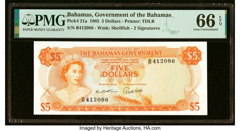 Bahamas Bahamas Government 5 Dollars 1965 Pick 21a PMG Gem Uncirculated 66 EPQ. ...