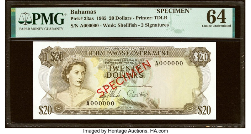 Bahamas Bahamas Government 20 Dollars 1965 Pick 23as Specimen PMG Choice Uncircu...