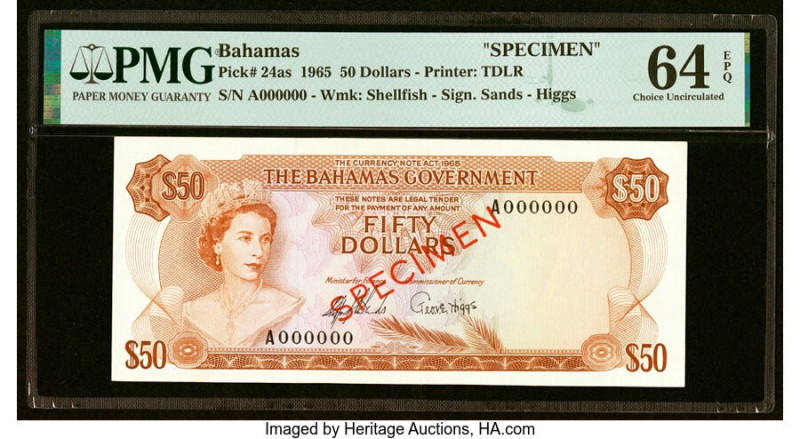 Bahamas Bahamas Government 50 Dollars 1965 Pick 24as Specimen PMG Choice Uncircu...