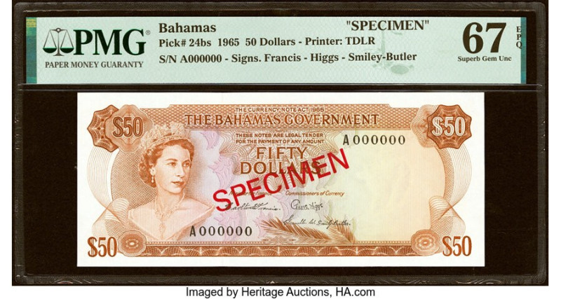 Bahamas Bahamas Government 50 Dollars 1965 Pick 24bs Specimen PMG Superb Gem Unc...