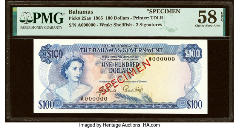 Bahamas Bahamas Government 100 Dollars 1965 Pick 25as Specimen PMG Choice About ...