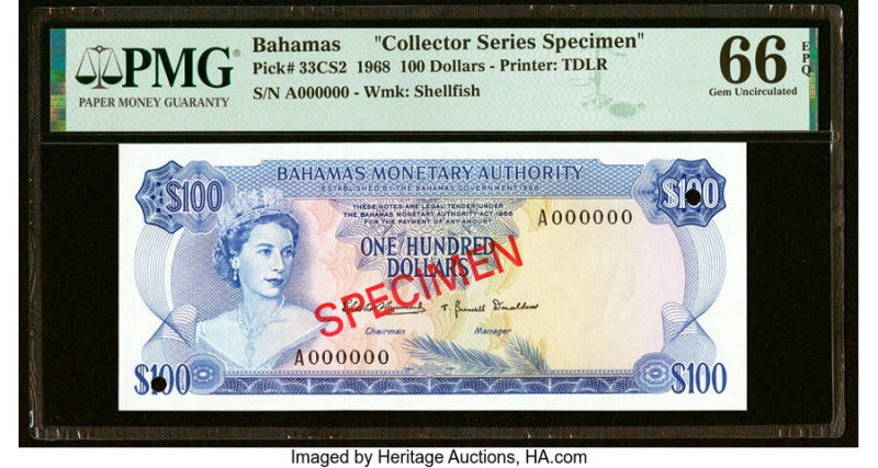 Bahamas Monetary Authority 100 Dollars 1968 Pick 33CS2 Collector Series Specimen...