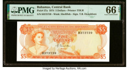 Bahamas Central Bank 5 Dollars 1974 Pick 37a PMG Gem Uncirculated 66 EPQ. HID09801242017 © 2022 Heritage Auctions | All Rights Reserved