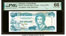 Bahamas Central Bank 10 Dollars 1974 (ND 1992) Pick 53 PMG Gem Uncirculated 66 EPQ. HID09801242017 © 2022 Heritage Auctions | All Rights Reserved
