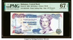 Bahamas Central Bank 100 Dollars 2000 Pick 67 PMG Superb Gem Unc 67 EPQ. HID09801242017 © 2022 Heritage Auctions | All Rights Reserved
