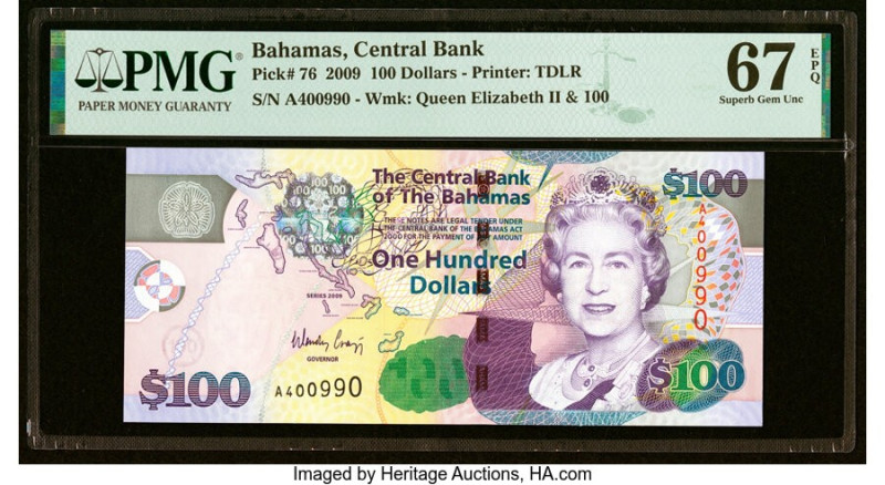 Bahamas Central Bank 100 Dollars 2009 Pick 76 PMG Superb Gem Unc 67 EPQ. HID0980...