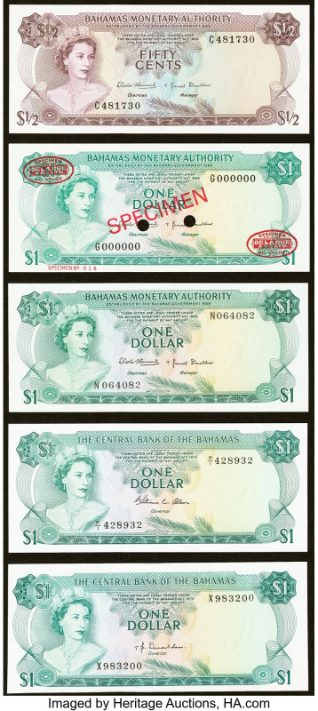 Bahamas Group of 5 Examples Crisp Uncirculated. The $1 Specimen is cancelled wit...